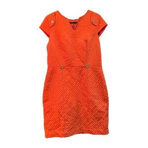 Liz Claiborne Womens 12 Preppy Quiet Luxury Gold Button Cap Sleeve Midi Dress